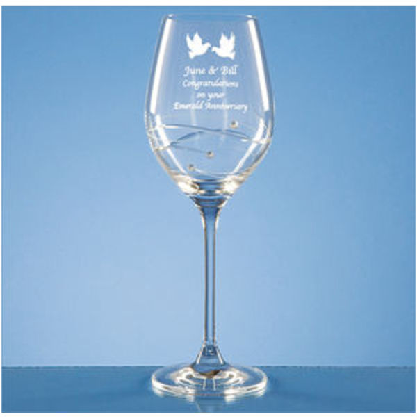 Printed Single Diamante Wine Glass with Spiral Design Cutting