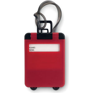 Red traveller luggage tag printed with y 397658