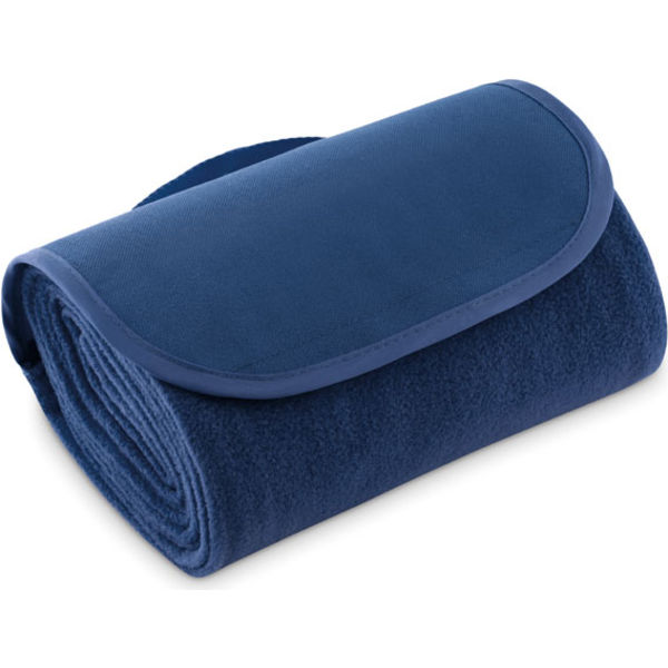 Promotional Blue foldable fleece blanket printed or embroidered with