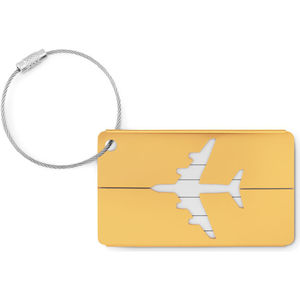 Gold aluminium aeroplane luggage tag - p 397720