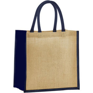JUT3 Natural Jute Bag with Navy Gusset 501799